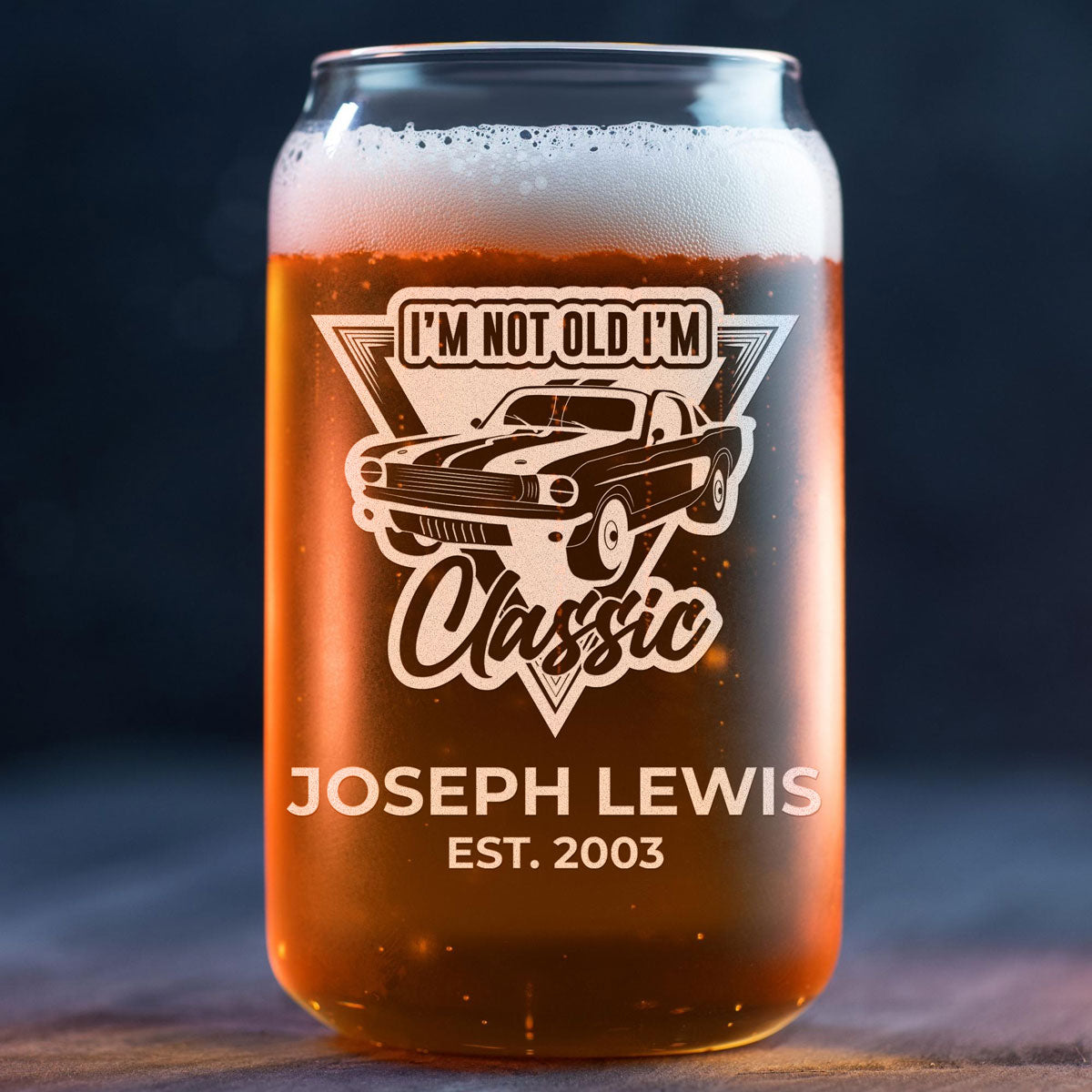 Personalized Beer Can Glass - "I'm Not Old I'm Classic"