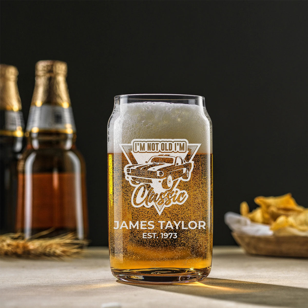 Personalized Beer Can Glass - "I'm Not Old I'm Classic"