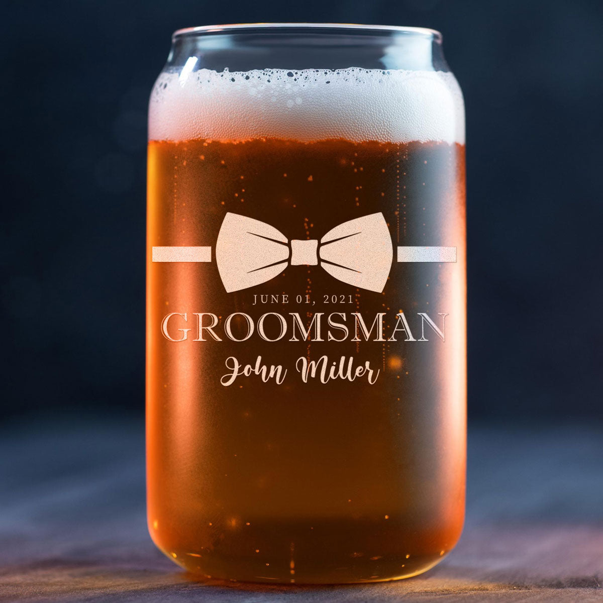 Personalized Beer Can Glass - "Groomsman Bowtie"