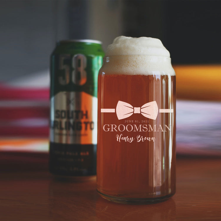 Personalized Beer Can Glass - "Groomsman Bowtie"