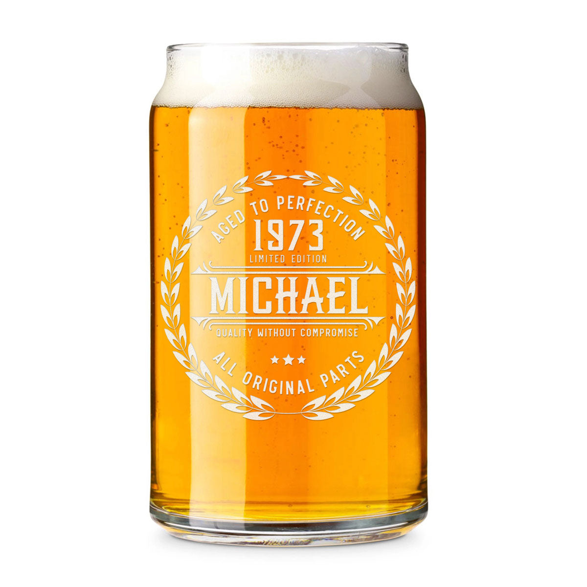 Personalized Beer Can Glass - "Aged To Perfection"