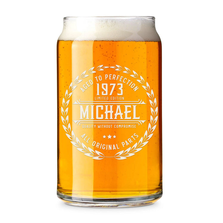 Personalized Beer Can Glass - "Aged To Perfection"