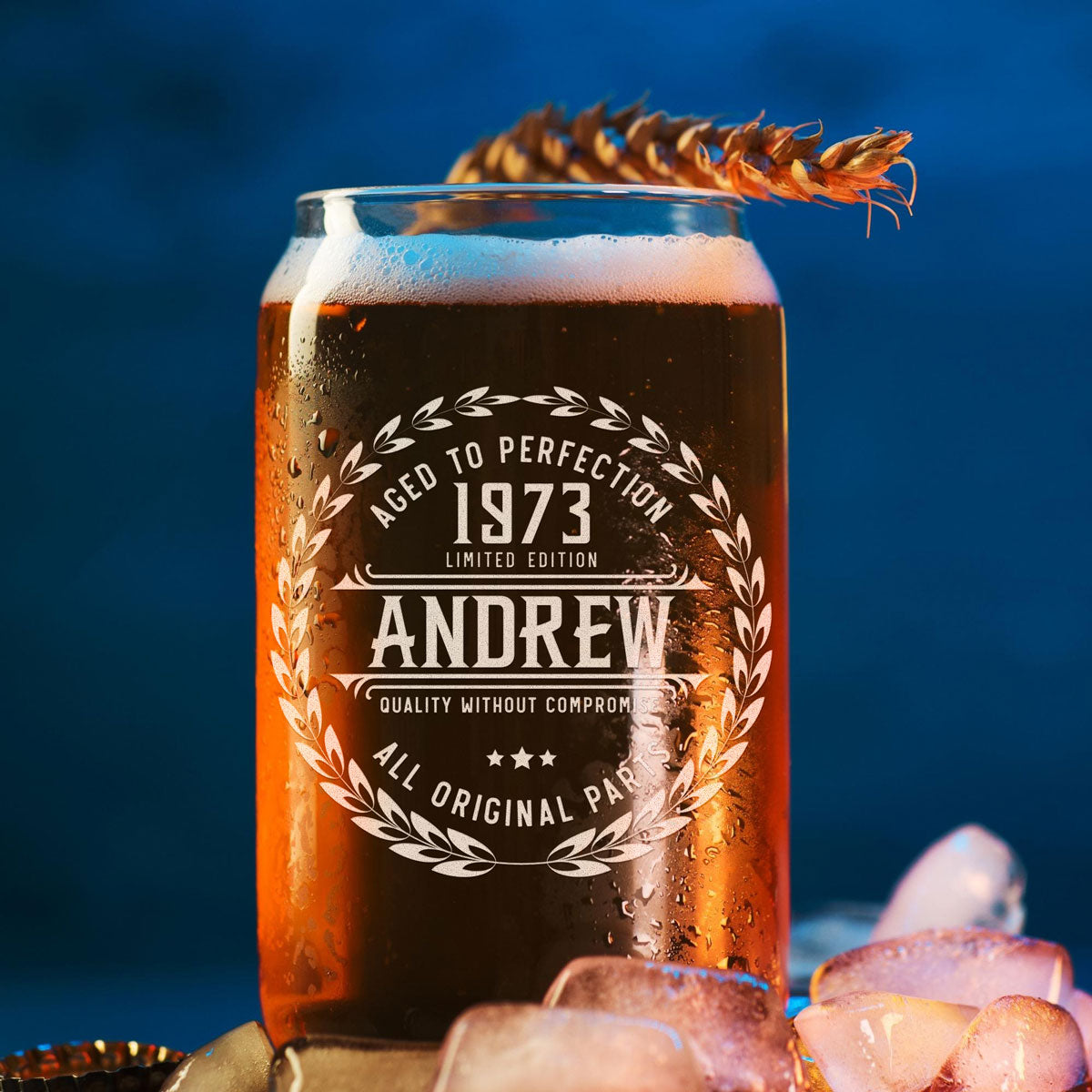 Personalized Beer Can Glass - "Aged To Perfection"