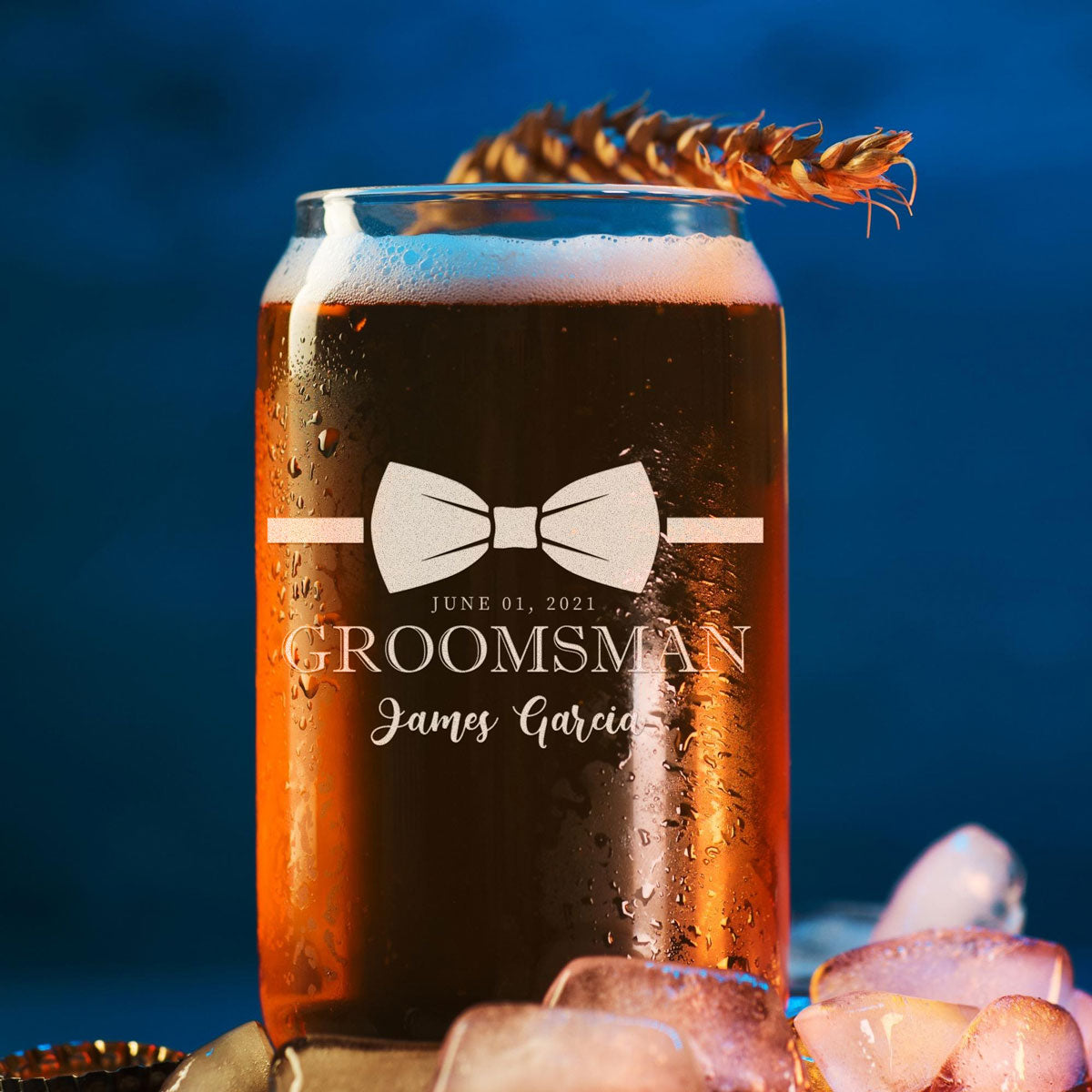 Personalized Beer Can Glass - "Groomsman Bowtie"