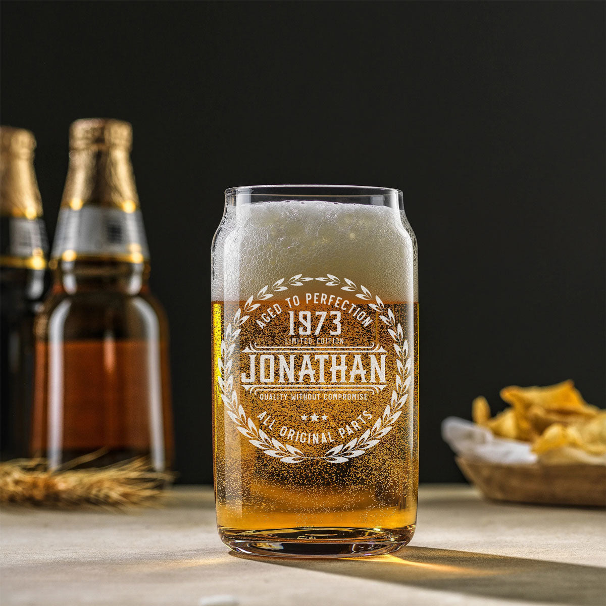 Personalized Beer Can Glass - "Aged To Perfection"