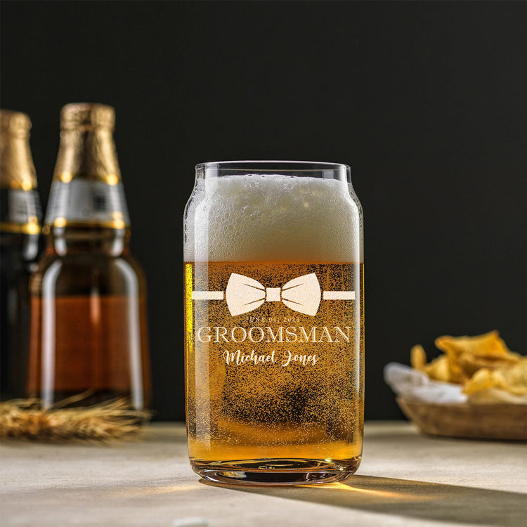 Personalized Beer Can Glass - "Groomsman Bowtie"