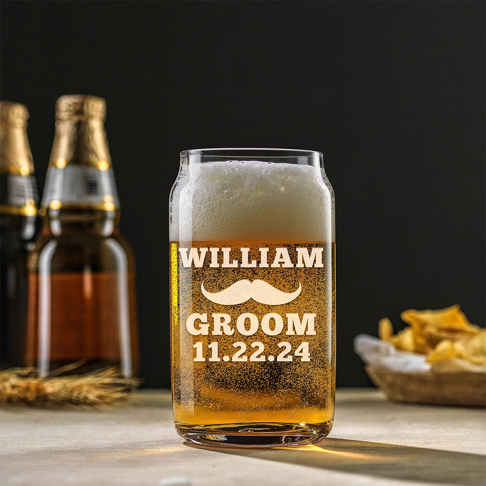 Personalized Beer Can Glass - "Moustache Groomsman"