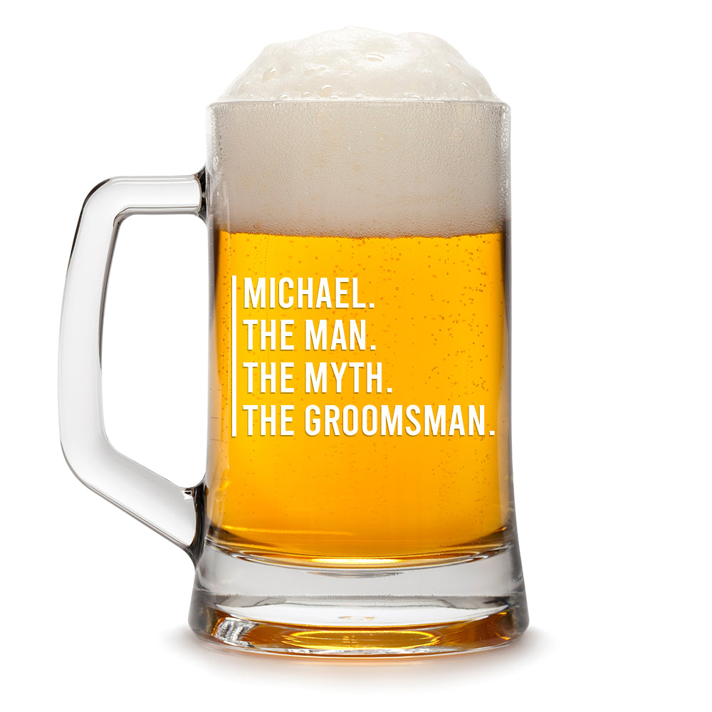 Chope à bière personnalisée - « L'homme, le mythe, le garçon d'honneur »