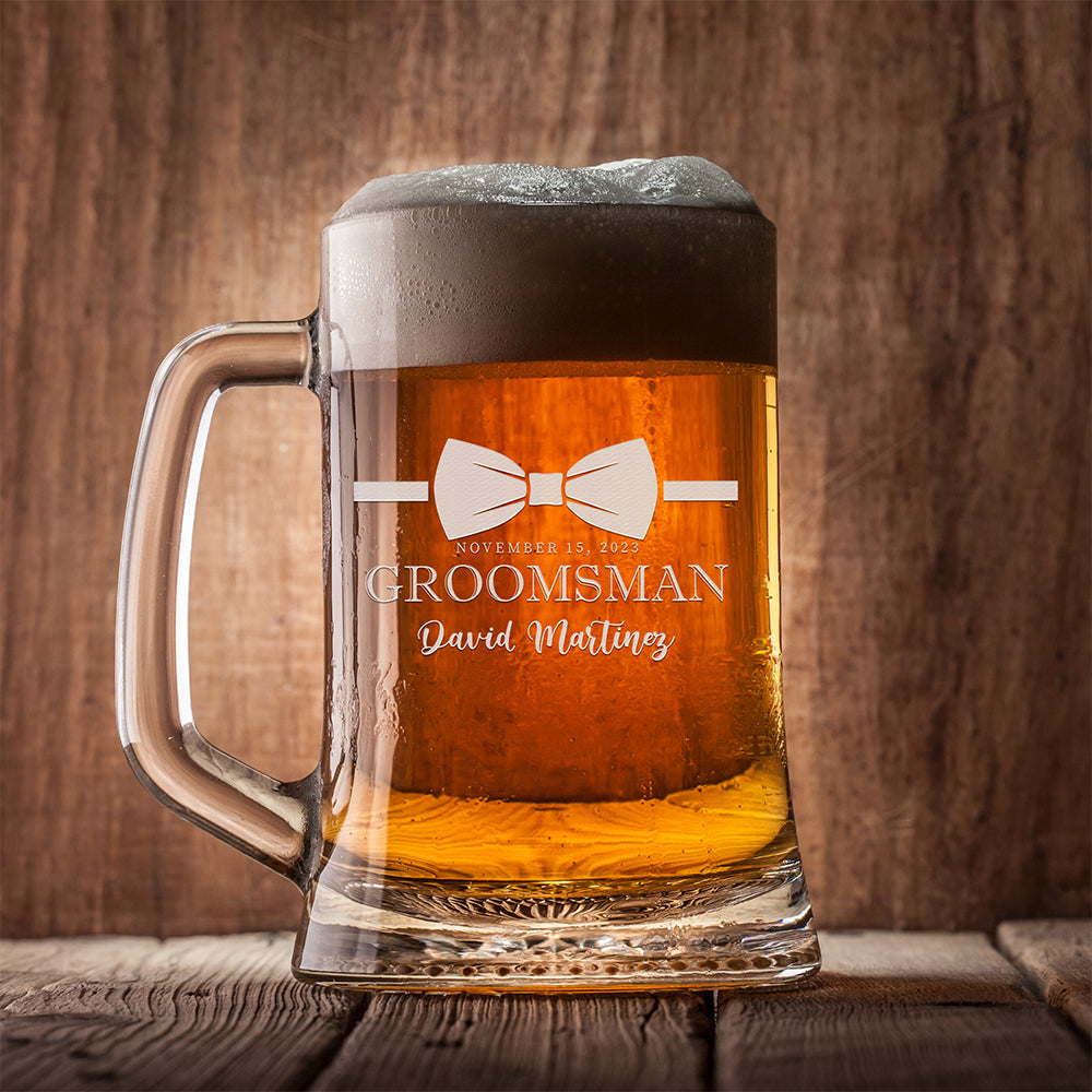 Personalized Beer Mug - "Groomsman Bowtie"