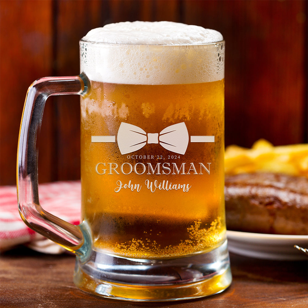 Personalized Beer Mug - "Groomsman Bowtie"