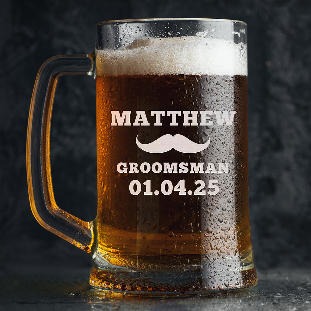 Personalized Beer Mug - "Moustache Groomsman"