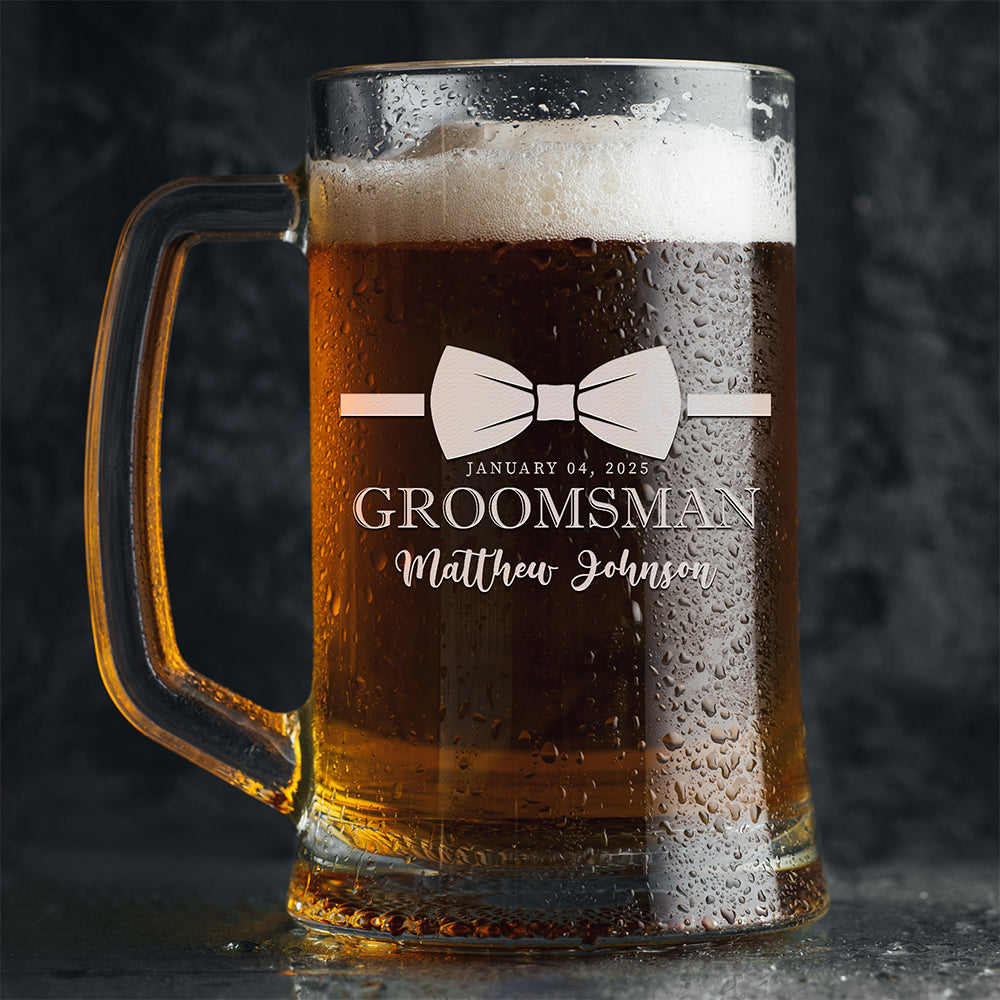 Personalized Beer Mug - "Groomsman Bowtie"