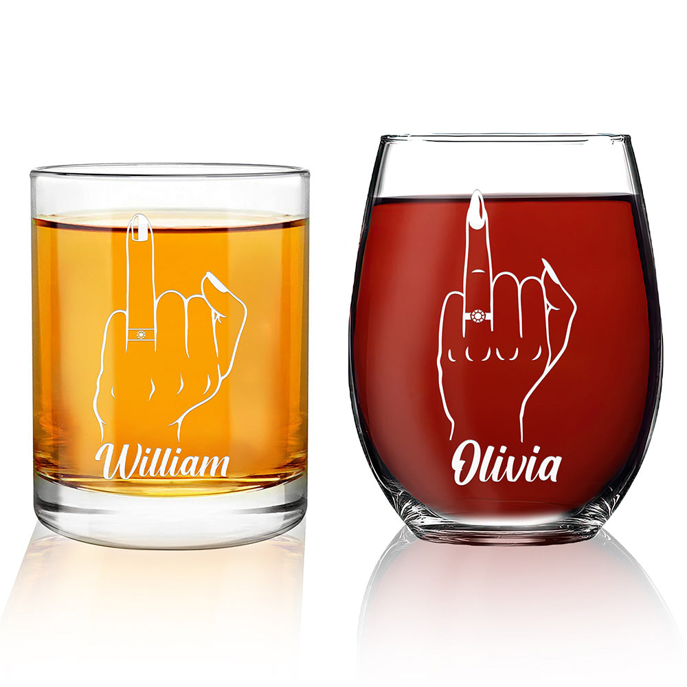 Personalized Whiskey and Wine Glass Set - "The Ringfinger"