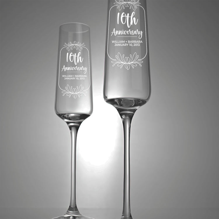 Personalized Champagne Flute Glass Set - "Anniversary"