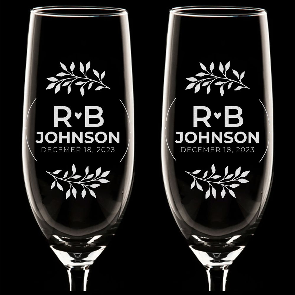 Personalized Champagne Flute Glass Set - "Last Name"