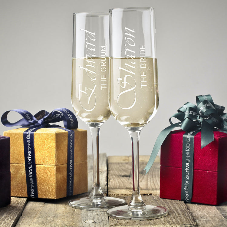 Engraved Pair of Champagne Flutes for Wedding & Anniversary | Custom Image | Gift