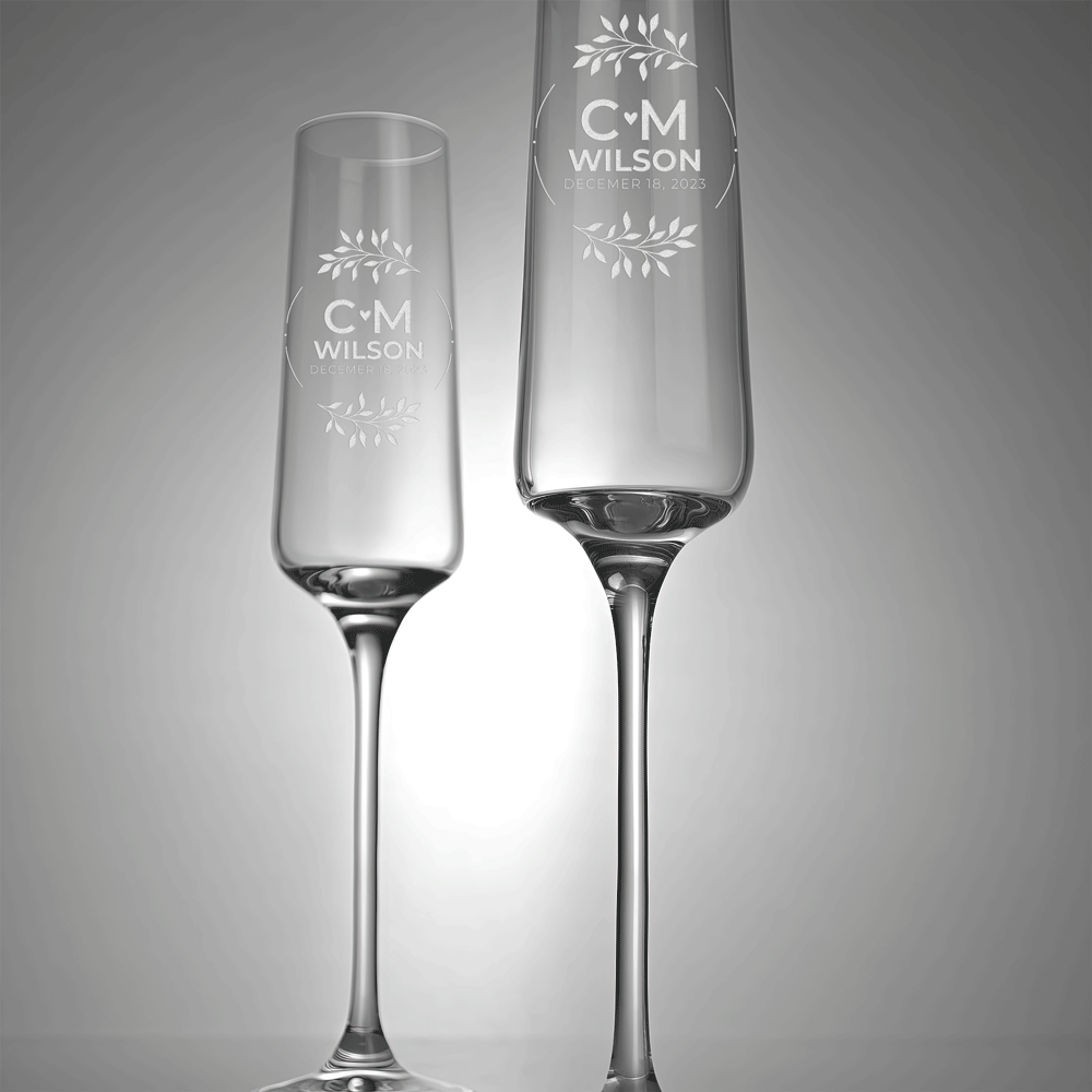 Personalized Champagne Flute Glass Set - "Last Name"