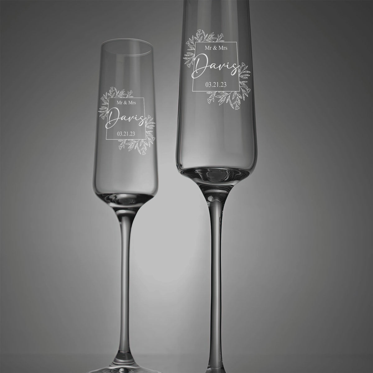 Personalized Champagne Flute Glass Set - "Mr & Mrs"