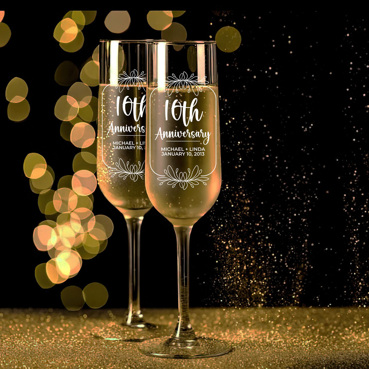 Personalized Champagne Flute Glass Set - "Anniversary"