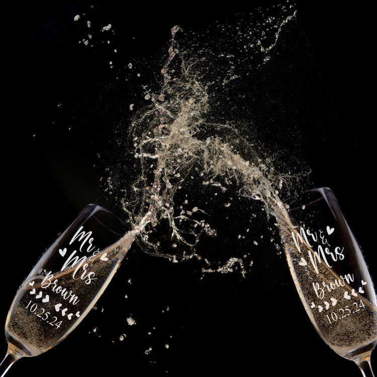 Ensemble de verres flûte à champagne personnalisés - "Mr &amp; Mrs Hearts"