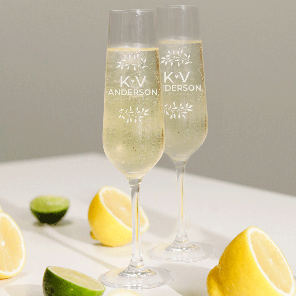 Personalized Champagne Flute Glass Set - "Last Name"