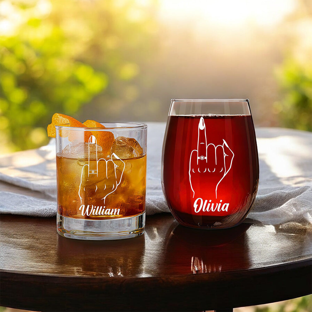 Personalized Whiskey and Wine Glass Set - "The Ringfinger"