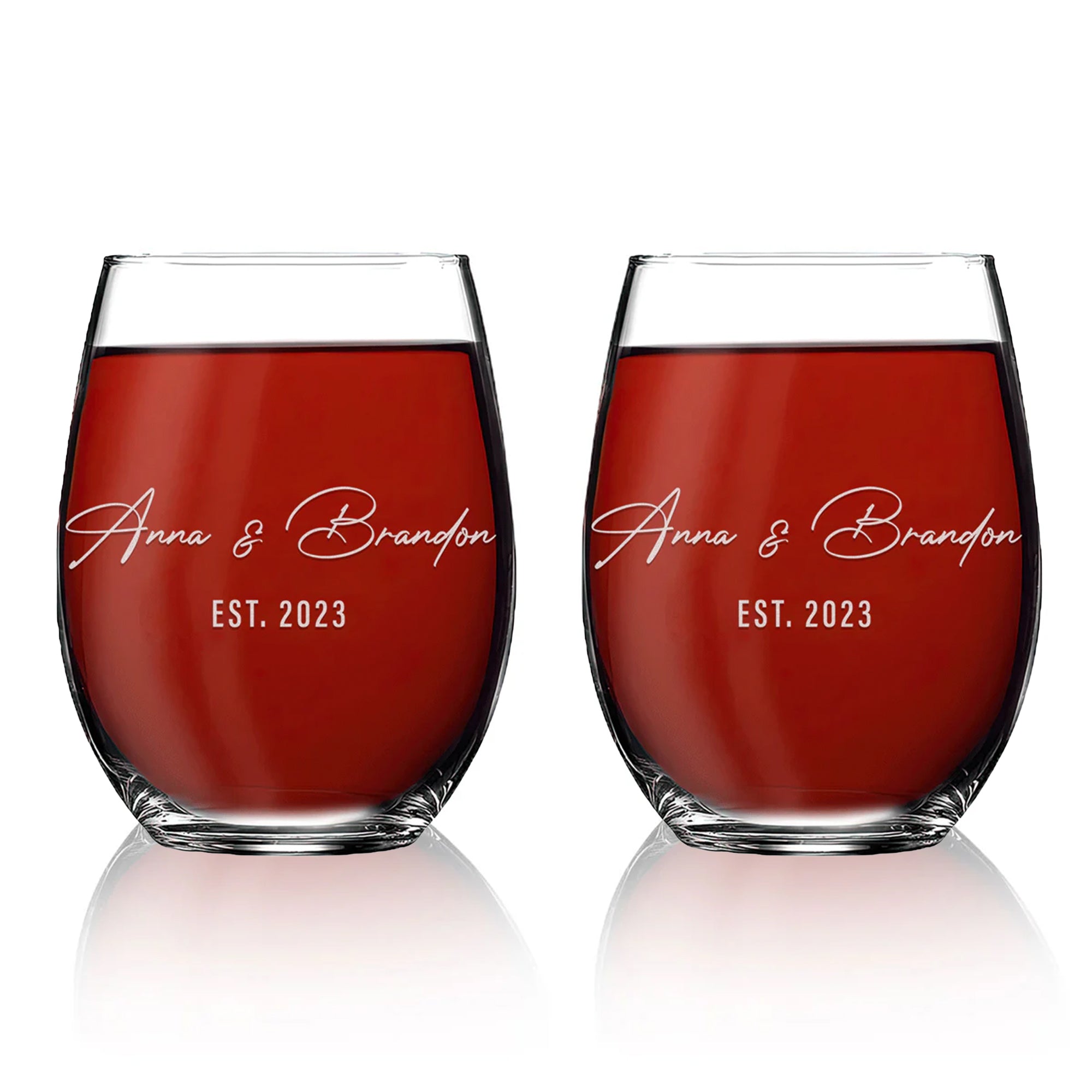 Personalized Stemless Wine Glass Set - "Couple's Names"