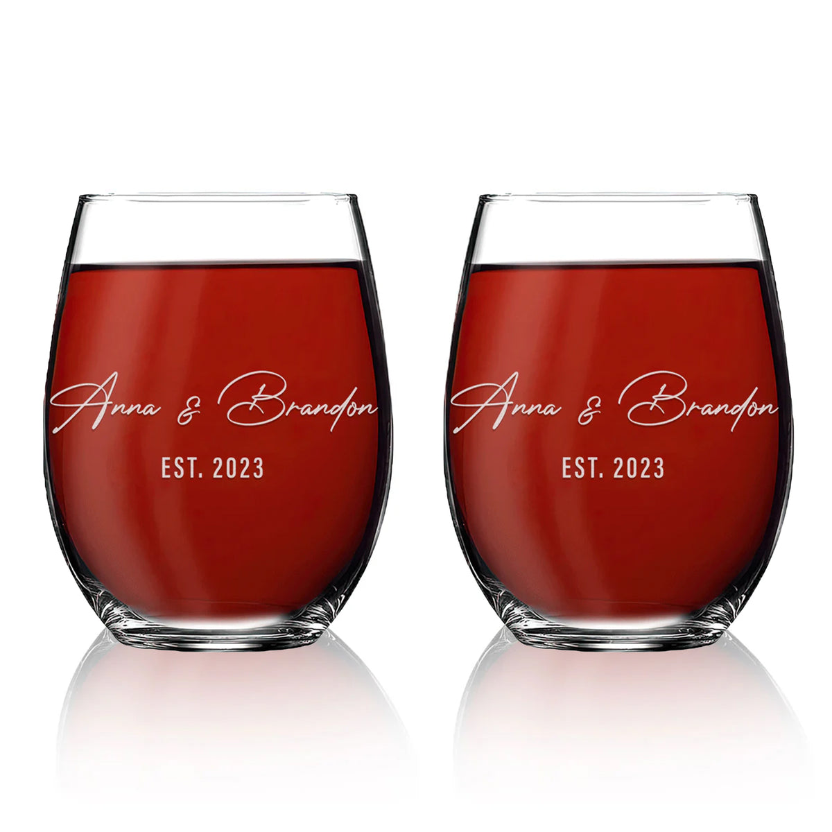 Personalized Stemless Wine Glass Set - "Couple's Names"