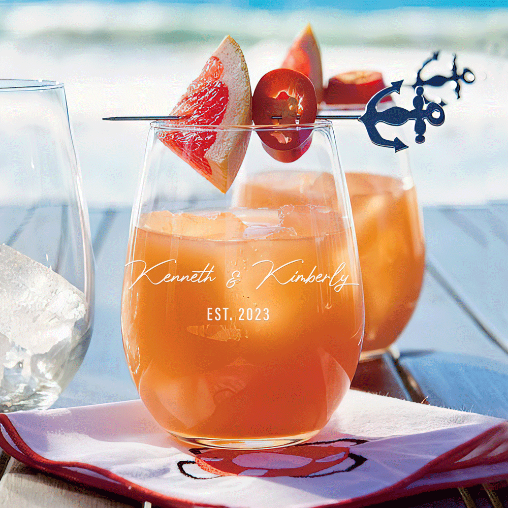 Dusty Purple Floral Watercolor Wedding Custom Stemless Wine Glass