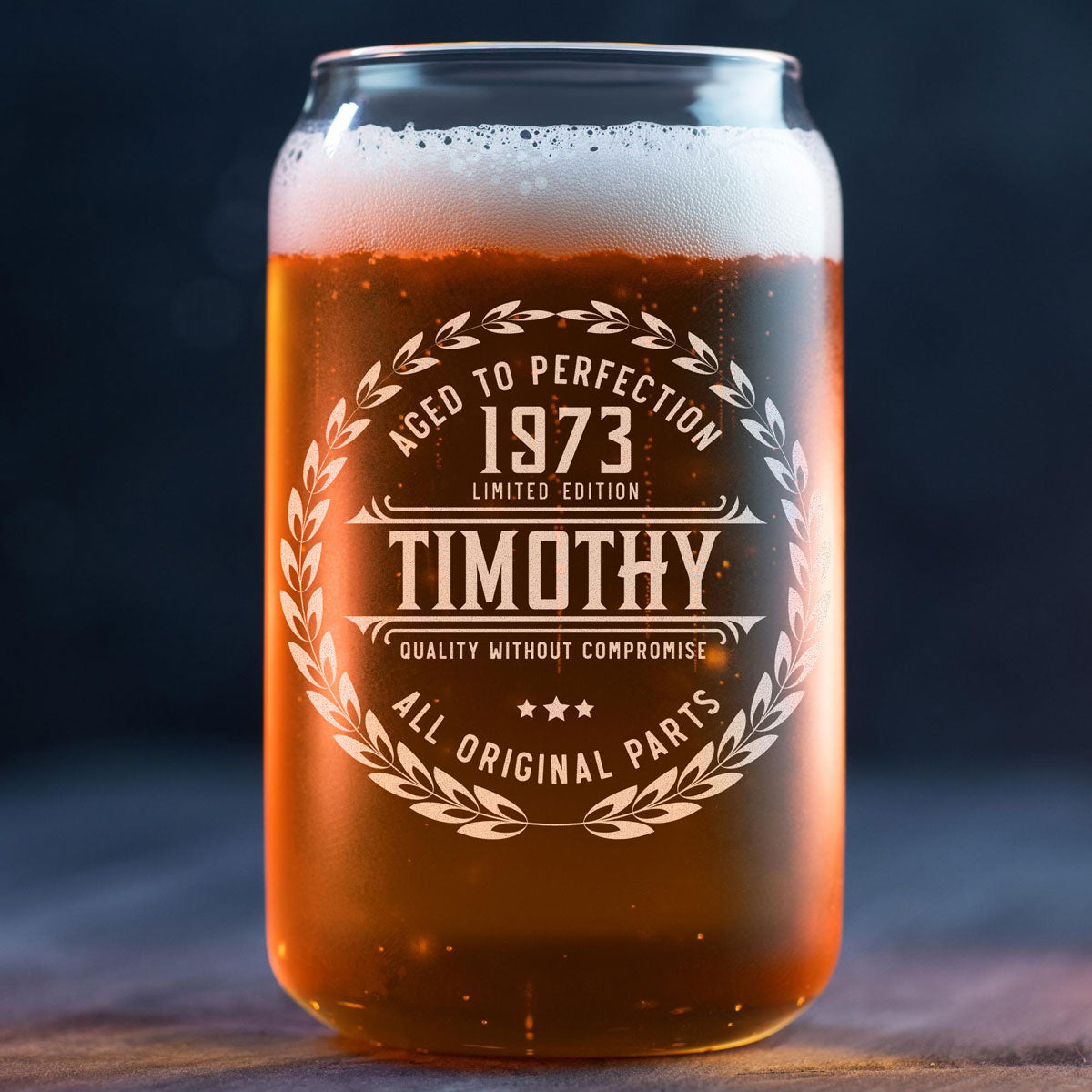 Personalized Beer Can Glass - "Aged To Perfection"