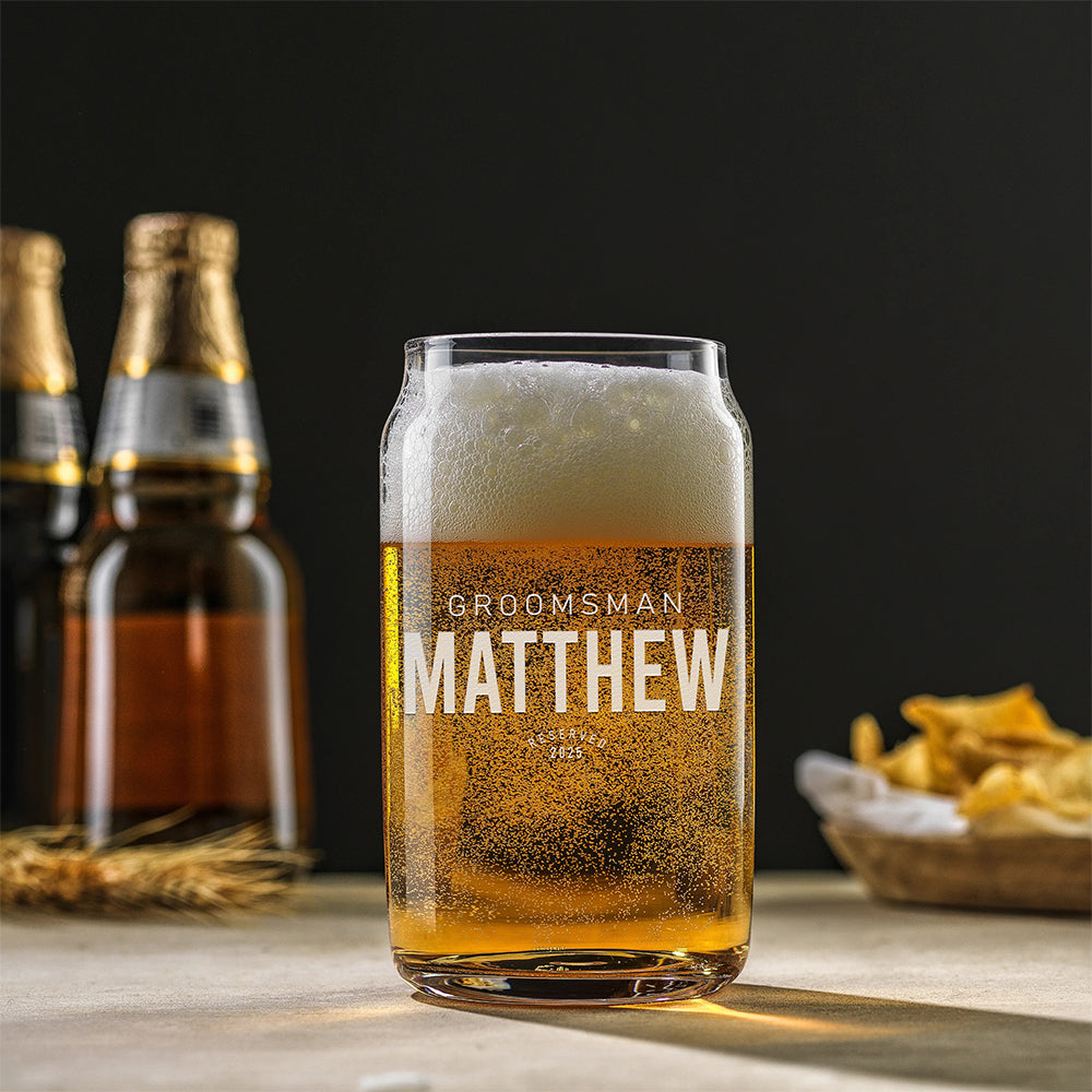 Personalized Beer Can Glass - "Groomsman Reserved"