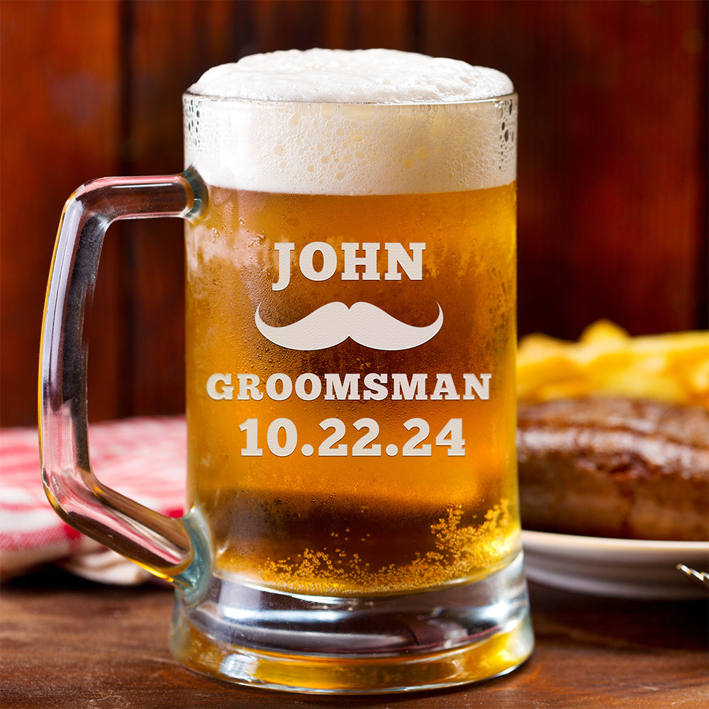 Personalized Beer Mug - "Moustache Groomsman"