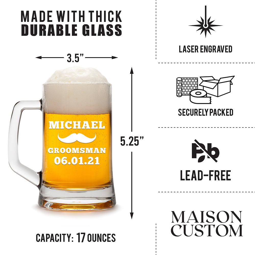 Personalized Beer Mug - "Moustache Groomsman"