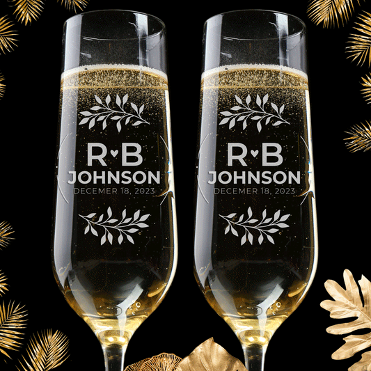 Personalized Champagne Flute Glass Set - "Last Name"