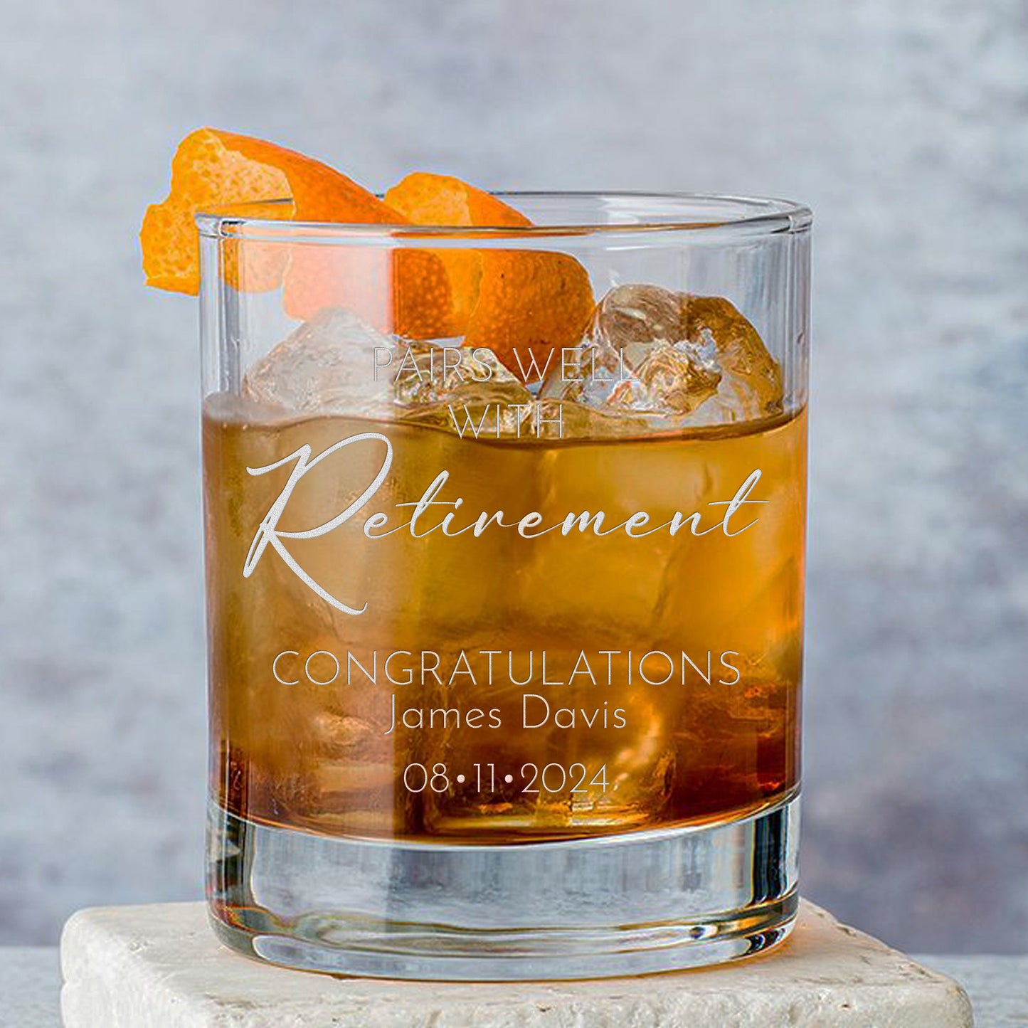 Personalized Whiskey Glass - "Pairs Well With Retirement"