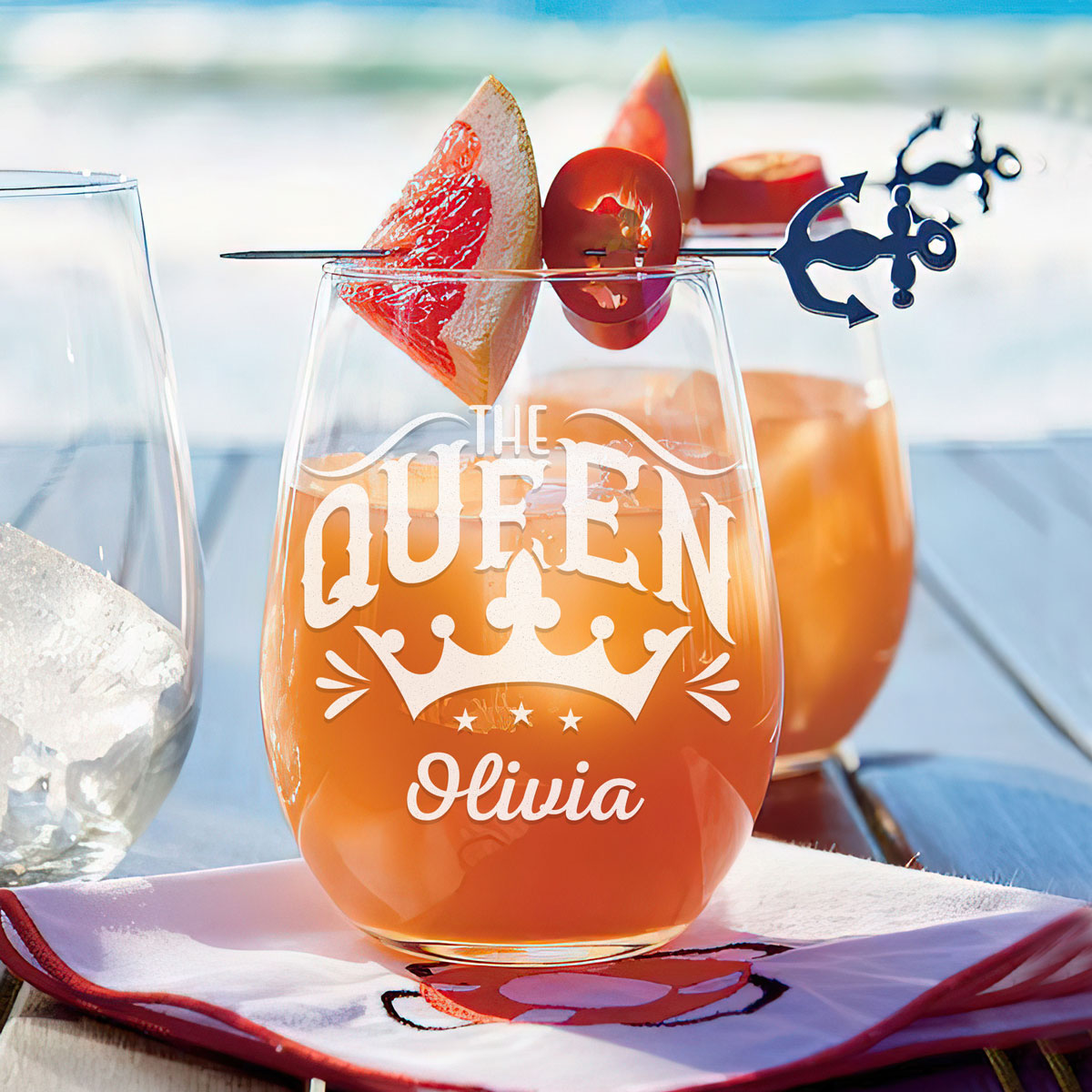 Personalized Stemless Wine Glass - "The Queen"