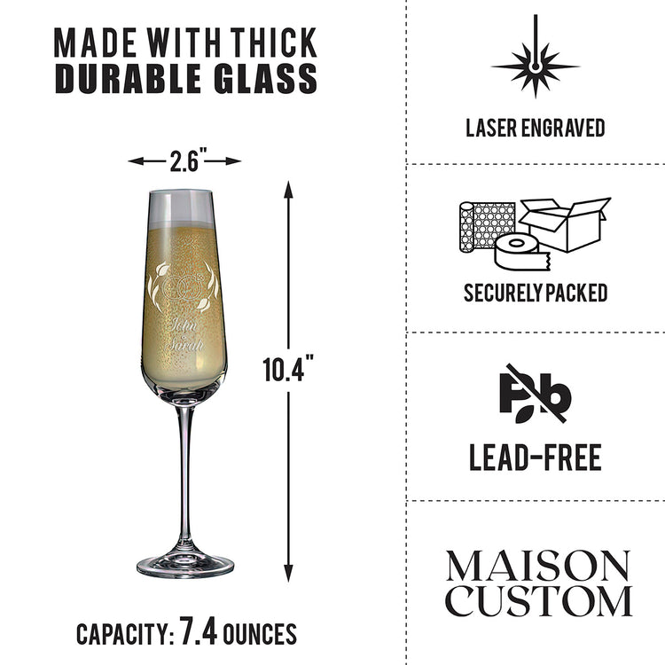 Personalized Champagne Flute Glass Set - "Engagement Rings"