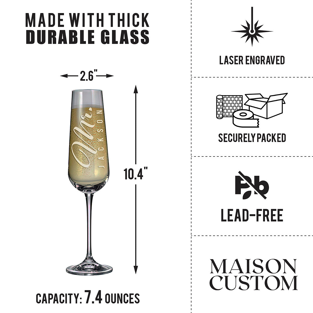 Personalized Champagne Flute Glass Set - "Mr & Mrs Vertical"