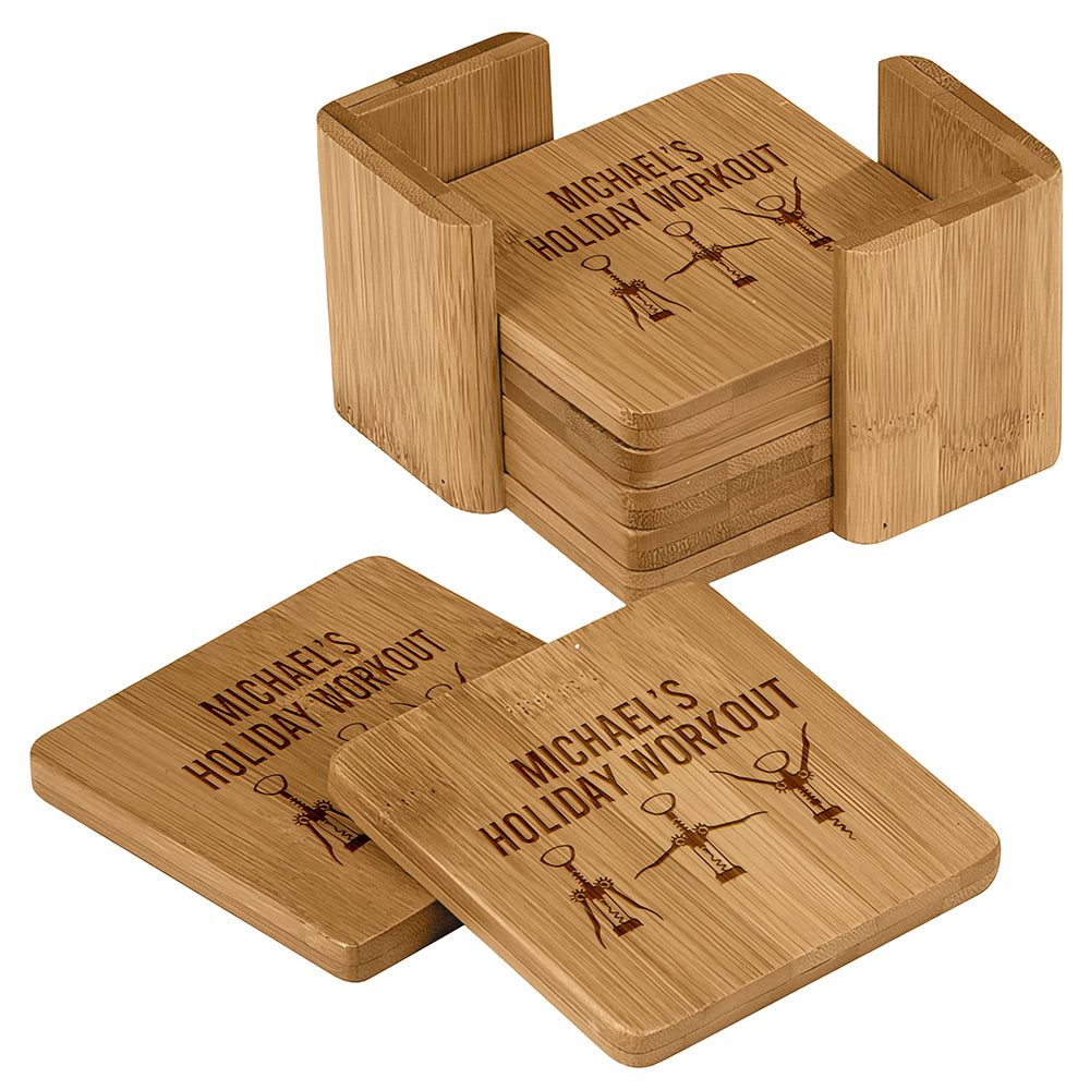 Ensemble de sous-verres en bambou personnalisés - « Entraînement des fêtes »