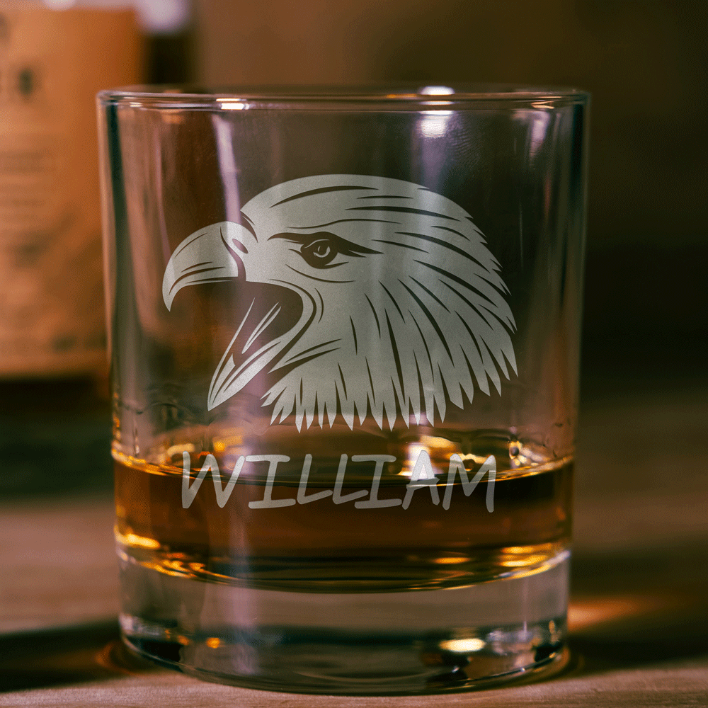 Personalized Whiskey Glass - "Eagle Head"