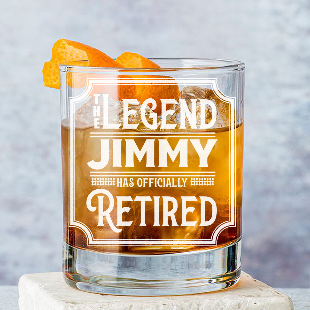 Personalized Whiskey Glass - "The Legend Has Officially Retired"