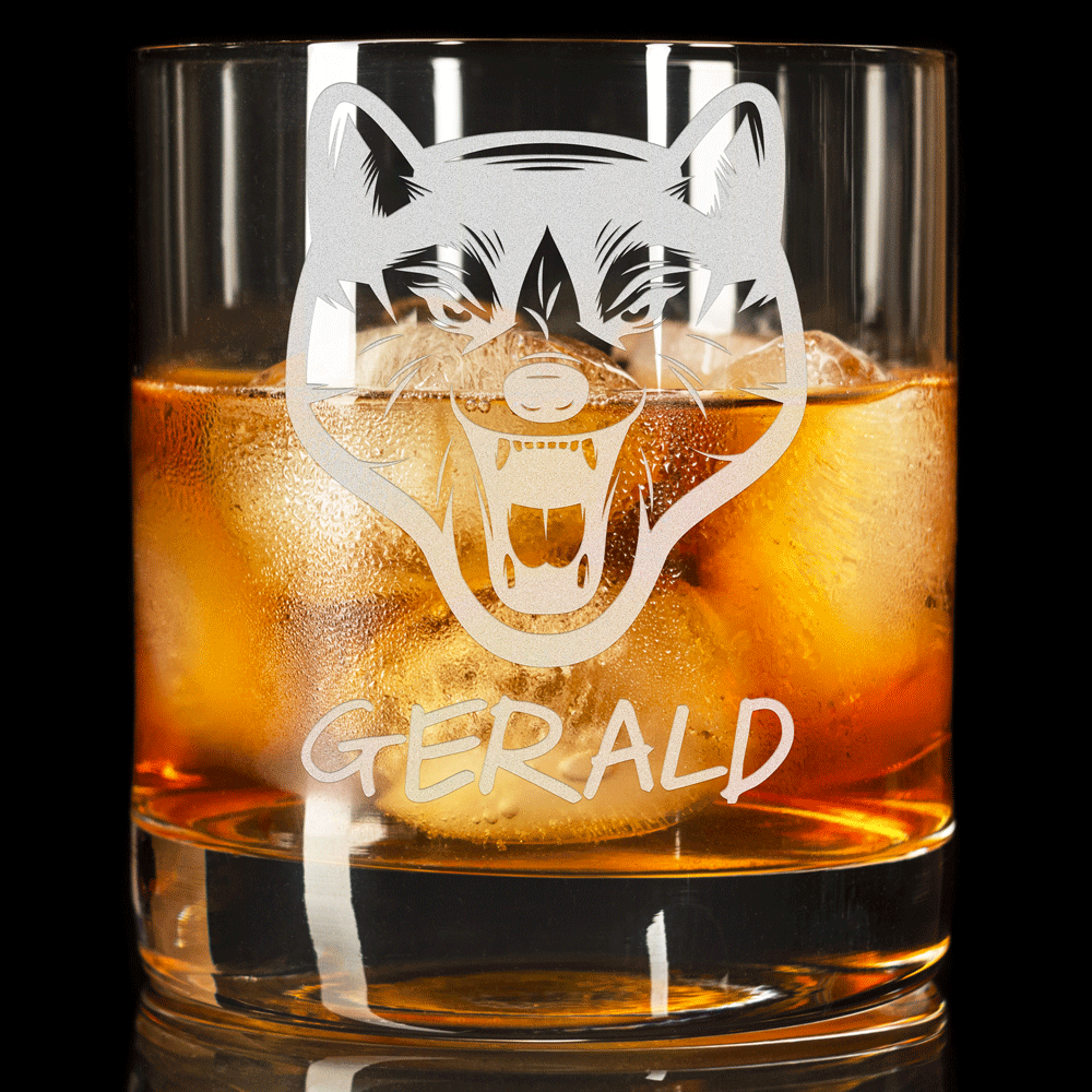 Personalized Whiskey Glass - "Wolf Head"