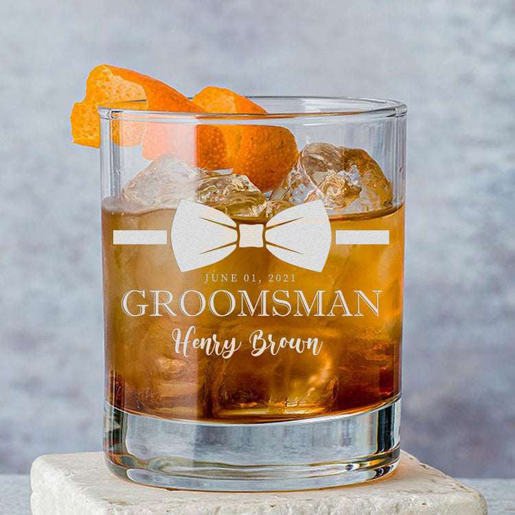 Personalized Whiskey Glass - "Groomsmen Bowtie"