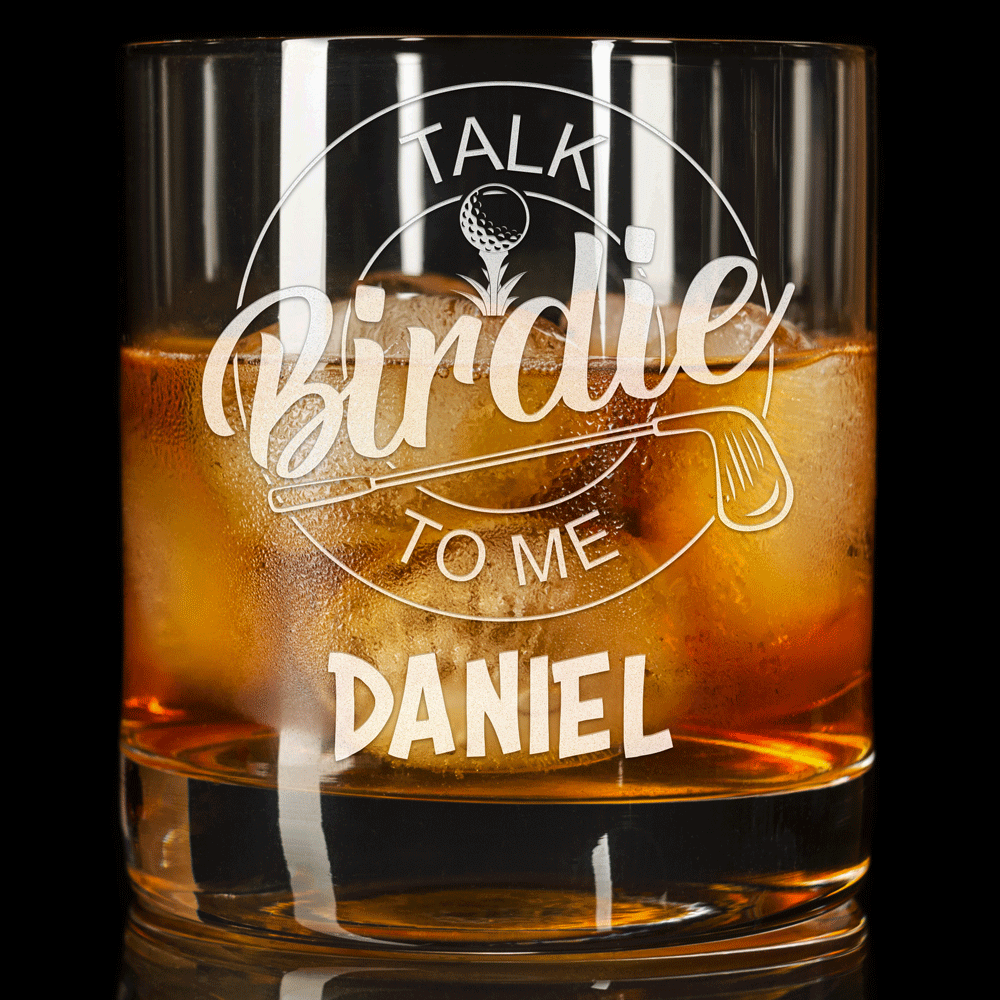 Personalized Whiskey Glass - "Talk Birdie To Me"