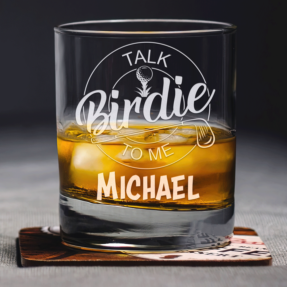 Personalized Whiskey Glass - "Talk Birdie To Me"