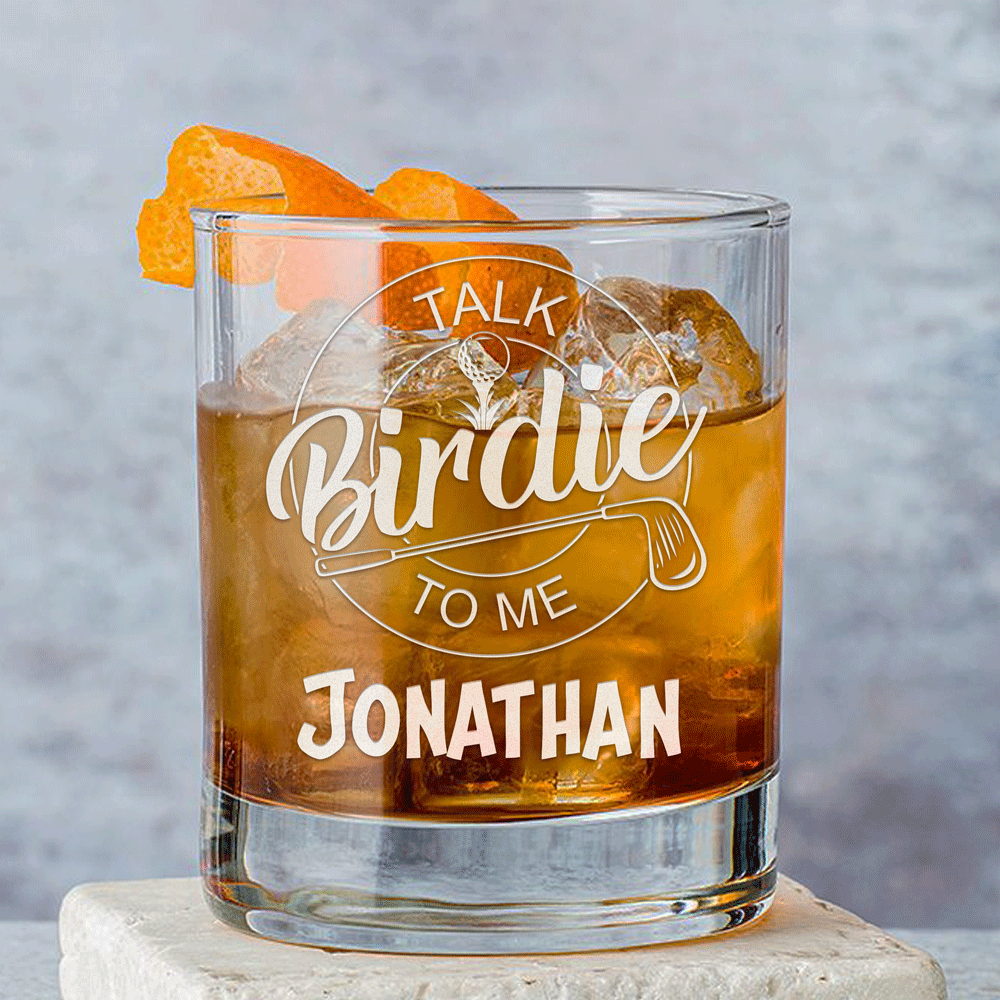 Personalized Whiskey Glass - "Talk Birdie To Me"