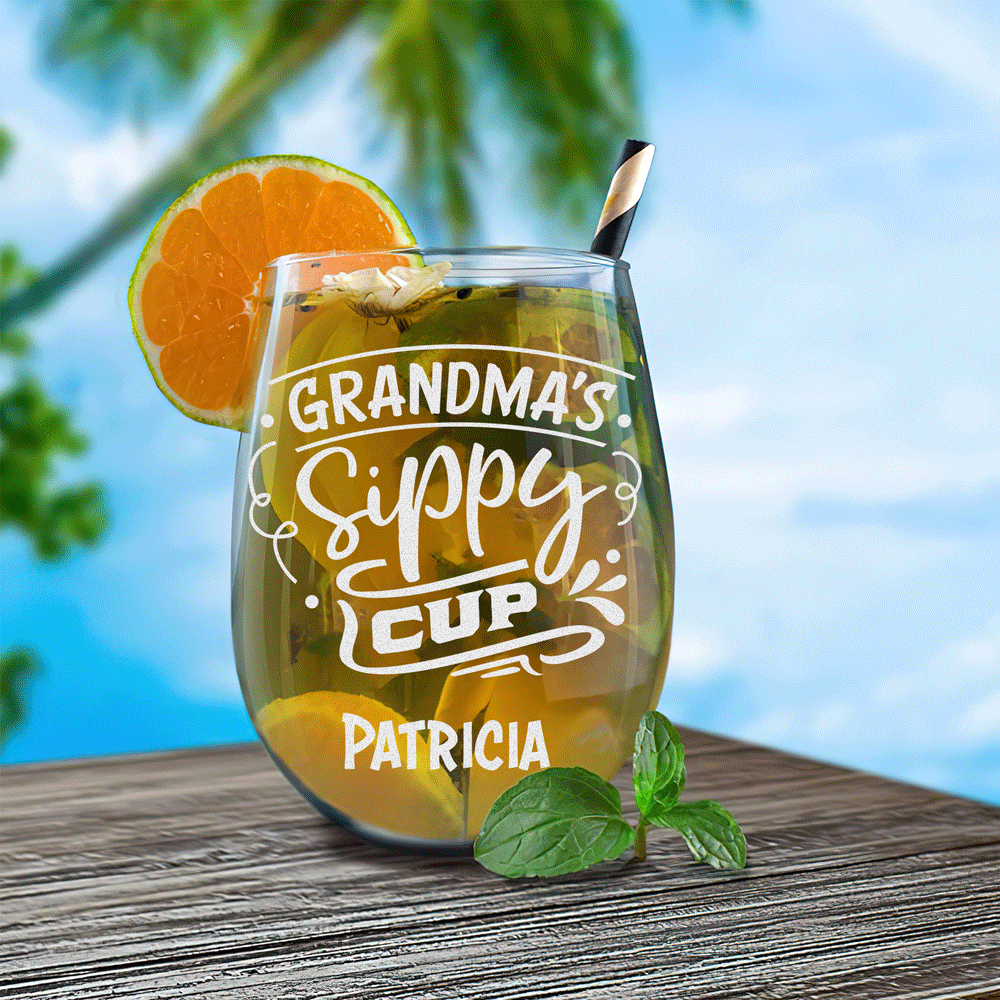 Personalized Stemless Wine Glass - "Grandma's Sippy Cup"