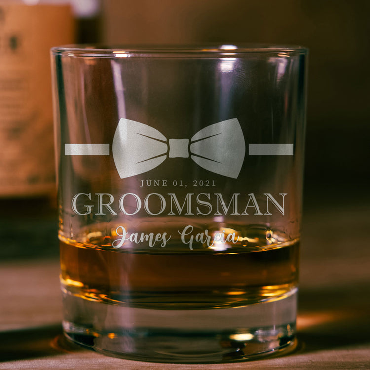 Personalized Whiskey Glass - "Groomsmen Bowtie"