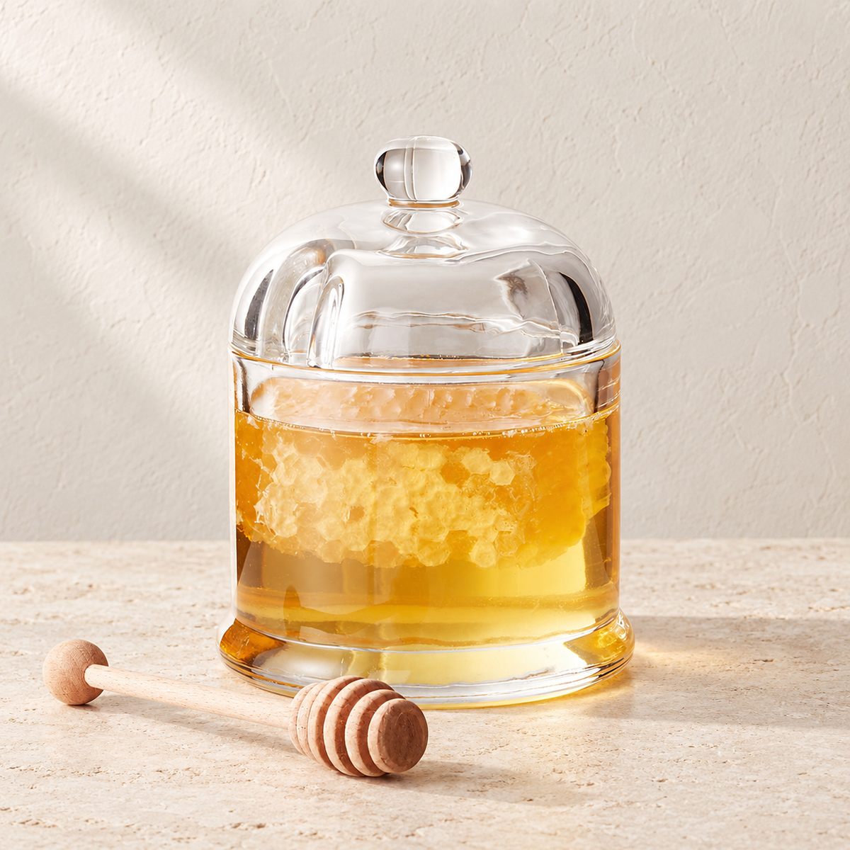 The Honey Jar photographed on pale limestone