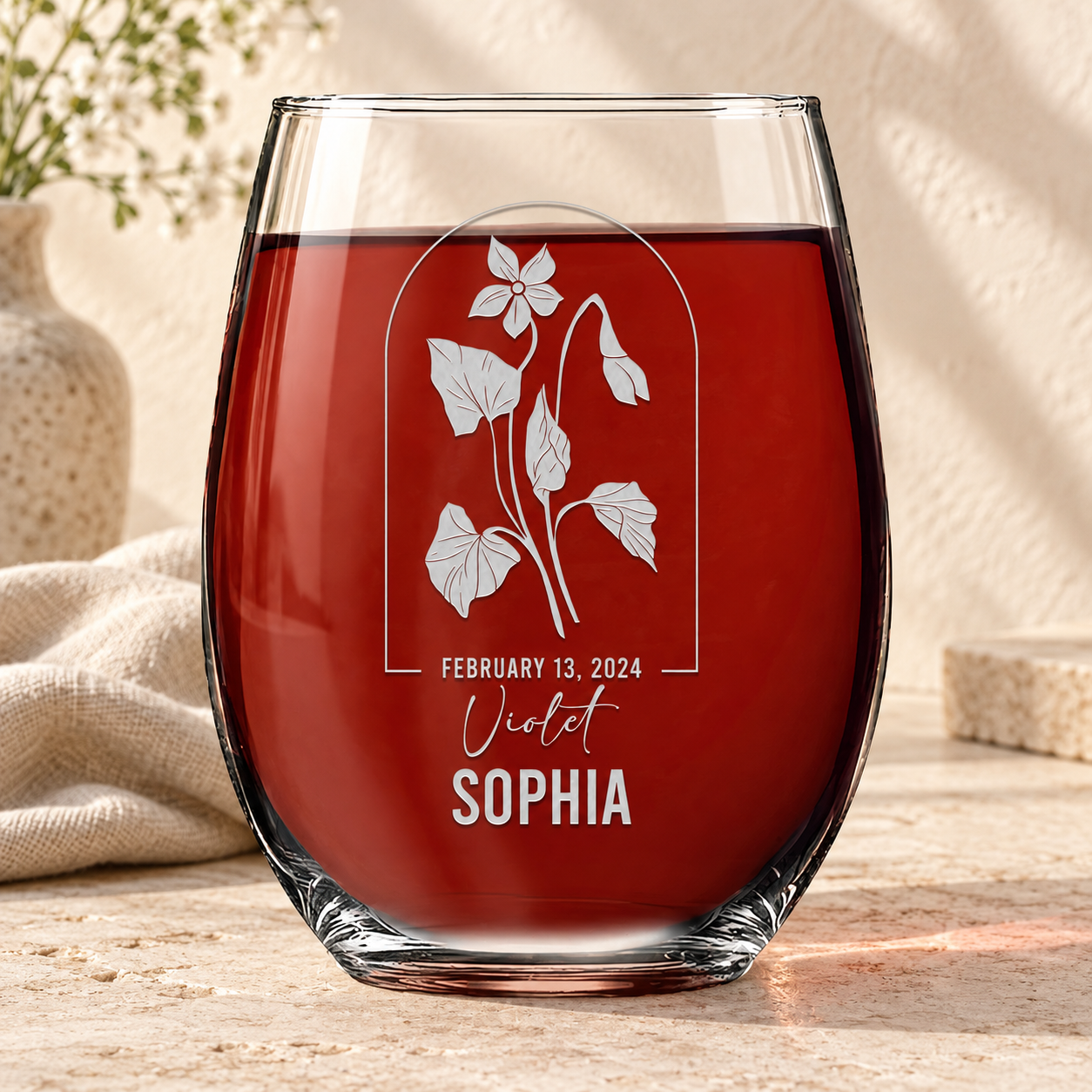 Verre à vin sans pied personnalisé - "La Reine"